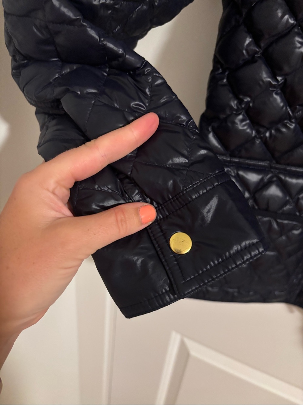 J. CREW Navy Blue Shiny Quilted Down Puffer Jacket Coat Size Small - Picture 11 of 11